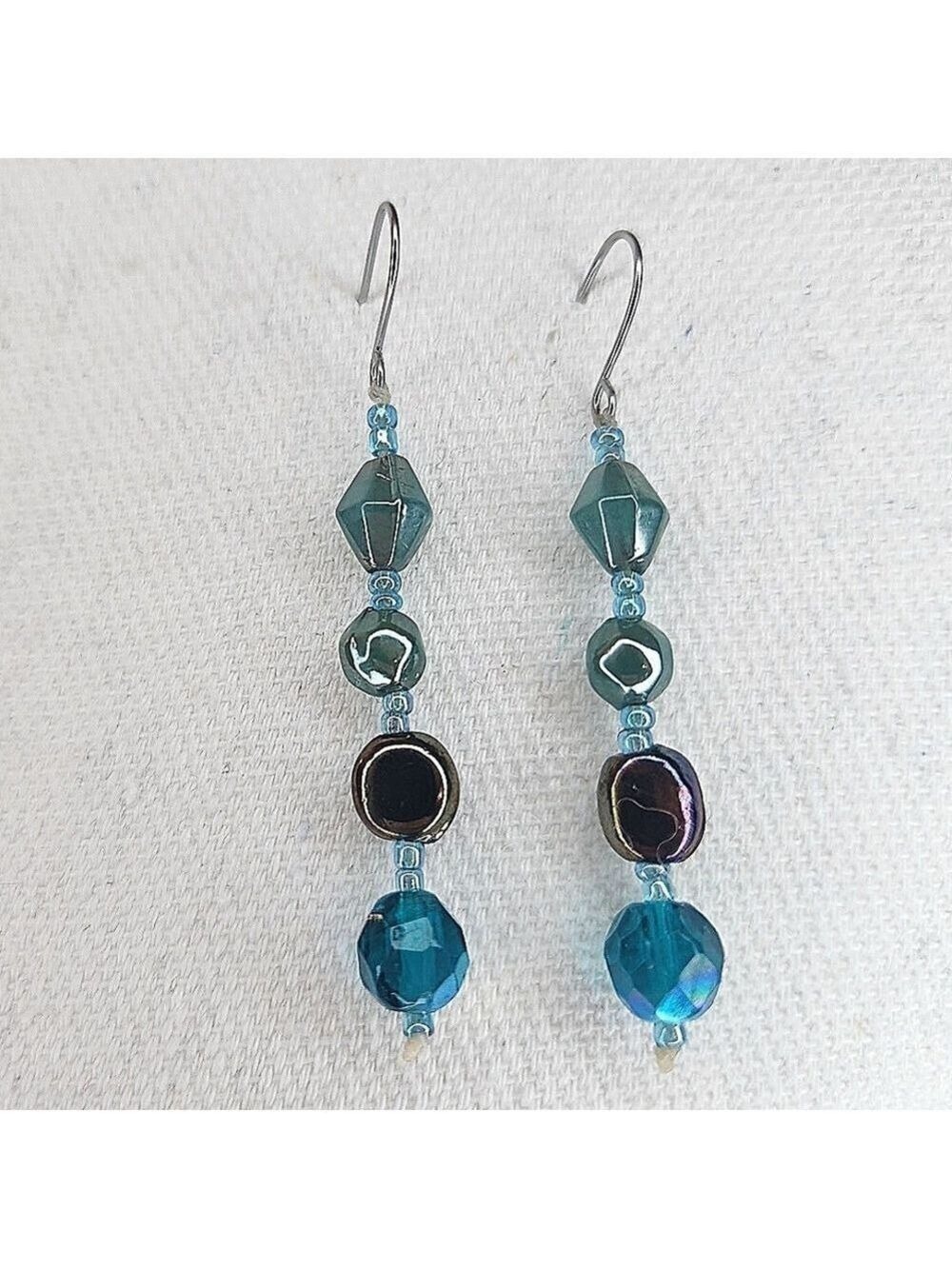 Earrings Beaded  80s Retro Mid Century Moder Bohemian Pierce 2.5"